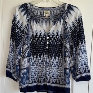 Fig and Flower Navy and White Patterned , rayon Blouse. S